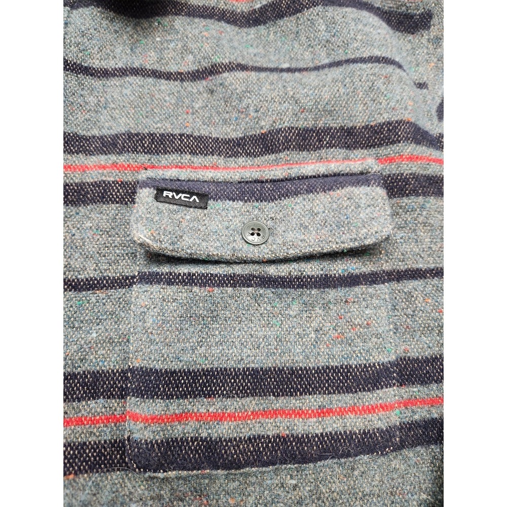 RVCA Shirt Mens Large Gray Stripe Wool Blend Flannel Long Sleeve Button Up - Picture 3 of 12